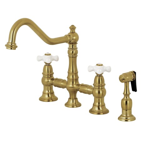 Kingston Brass KS3277PXBS Restoration 8" Bridge Kitchen Faucet W/Sprayer, Brass KS3277PXBS